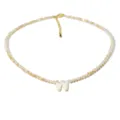 Collana di perle di cristallo con ciondolo lettera W in madreperla da donna elegante estate. - Stile W