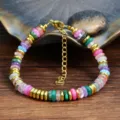 Kleurrijke edelsteen schijf kraal armband voor vrouwen, mode handgemaakte kristal stijl. - Veelkleurige halfedelsteen
