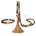 Colorful tourmaline gemstone prayer beads necklace and bracelet set with long tassel - SZ242 Mala Necklace Bracelet Set