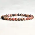 Naturstein Perlen Armband 6mm rund Vintage Stil Damen Mode Schmuck Accessoire - Rhodonit (B1737) / 6mm