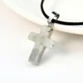 Stone cross pendant necklace with black cord variant for women fashion summer style - Flash Stone (Labradorite)