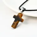 Tiger eye stone cross pendant necklace with black leather cord for women fashion accessories - Tiger's Eye