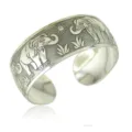 Bracciale rigido largo con elefante in argento tibetano stile bohémien dettaglio gioiello - Stile J Elefante Proboscide in Su