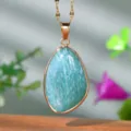 Prachtige druppel natuursteen hanger ketting met vergulde ketting, elegante mode sieraden. - Amazoniet
