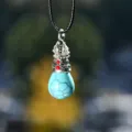 Ethnic retro turquoise teardrop pendant necklace with black cord spiritual accessory - Water Drop Style / Turquoise