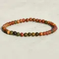 Natural stone beaded bracelet, multi-color retro gemstone stacking jewelry for men women. - Natural Red Pine Stone