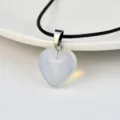 Heart-shaped opal pendant necklace with black leather cord, elegant and versatile women jewelry. - Opal
