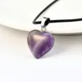 Amethyst Heart Pendant Necklace Purple Crystal Leather Cord Jewelry Elegant Gift Variant - Amethyst