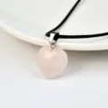 Natural rose quartz heart pendant necklace with black leather cord for women fashion jewelry. - Rose Quartz