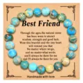bracciale di perle in pietra naturale 8mm donna regalo amicizia con biglietto auguri - Stile Effetto Larimar (B1727) / 8mm
