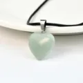 Natural green stone heart pendant necklace with black leather cord for women jewelry gift. - Green Aventurine
