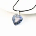 Natural stone heart pendant necklace with black leather cord, versatile women jewelry variant. - Blue Spot Jasper