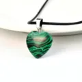 Green heart-shaped natural stone pendant necklace with black leather cord for women gift - Malachite