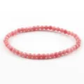 4mm Pink Natural Stone Beaded Bracelet Elastic Gemstone Stackable Jewelry for Women - Rhodonite