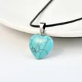 Turquoise heart pendant necklace with black leather cord for women charming jewelry gift - Blue Turquoise
