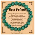 Bracciale di perle in pietra naturale verde con carta messaggio 8mm gioiello elastico - Stile Malachite (B1718) / 8mm