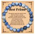 Bracciale di perle in pietra naturale da donna, braccialetto elastico in pietra blu con biglietto regalo - Stile Pietra a Punti Blu (B1729) / Pezzo Singolo / Blu
