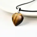Heart natural stone pendant necklace with black cord variant for women fashion jewelry. - Tiger's Eye