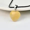 Yellow heart natural stone pendant necklace with black leather cord fashion jewelry - Yellow Jade
