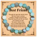 Bracciale di perle in pietra naturale con carta migliore amica 8mm regalo di gioielli donna - Stile Amazonite (B1715) / Pezzo Singolo / Celeste