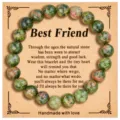 Bracciale di perle in pietra naturale 8mm con biglietto amicizia regalo per donne. - Stile Unakite (B1730) / Pezzo Singolo / Verde Floreale