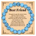 Bracciale di perle di pietra blu 8mm carta regalo migliore amica, gioiello in cristallo elastico. - Stile Turchese Blu (B1744)
