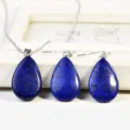 Lapis lazuli teardrop necklace earrings set silver tone jewelry gift elegant blue stone pendant - Lapis Lazuli