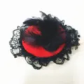 Rode zwarte vintage veer kant fascinator hoed chic haarspeld broche veelzijdig accessoire - Rood