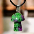 Collana con ciondolo a fungo in pietra naturale con cordino nero choker di cristallo carino donna - Unakite