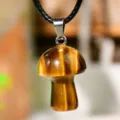 Collana con Pendente Fungo in Pietra Naturale Occhio di Tigre Gioiello Donna - Occhio di tigre