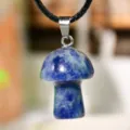 Collana con ciondolo a fungo in pietra naturale con cordino in pelle nera gioielli donna - Diaspro a Macchie Blu