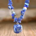 Collana di pietre preziose blu naturali con ciondolo quadrato elegante gioiello - Lapislazzulo