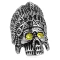 Vintage Edelstahl Indianer Häuptling Totenkopf Ring mit gelben Kristallen Punk Ring Detail. - Größe 7 / Stahlfarbe (Gelbes Auge)
