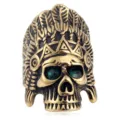 Retro Edelstahl IndianerHäuptling Totenkopf Ring mit grünen Augen Punk Rock Schmuck. - 7 / Gold (Grünes Auge)