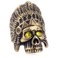 Detailansicht des Vintage Edelstahles Indischen Häuptling Totenkopf Ringes gelbe Augen. - 7 / Gold (Gelbe Augen)