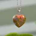 Collana con ciondolo a cuore in pietra naturale e catena d'argento gioiello moda chic - Unakite