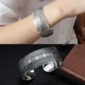 Bracciale rigido largo in argento retro bohemian etnico intagliato gioielli donna - Stile F Geometrico