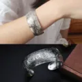 Bracciale rigido largo in argento etnico vintage gioiello intagliato boho per donna - Stile H Triangolo