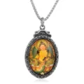 Collar con colgante vintage de acero inoxidable con detalle de deidad thangka colorida. - Colgante Solo (Sin Cadena) - Figura 04