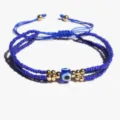Pulsera multicapa de cuentas Miyuki azules hecha a mano con mal de ojo y cuentas doradas. - Azul zafiro