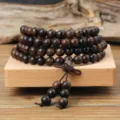 Retro 108 wooden beads bracelet mala, vintage sandalwood prayer beads for men and women. - Chenguibao Wood