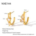 Detailed view showing dimensions and stainless steel material of the geometric zircon hoop earrings. - Gold (NXE144)