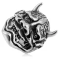 Detailed close-up of retro punk style silver stainless steel demon ring jewelry. - Size 7 / Silver