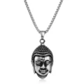 Stainless steel Buddha head pendant detail showcasing retro silver texture and fine craftsmanship. - Pendant Only (Without Chain) / Steel