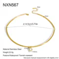 Minimalist stainless steel teardrop zircon choker necklace with detailed size specifications. - Teardrop Bezel Pendant Torque (NXN567) / Gold