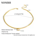 Stainless steel minimalist geometric marquise zircon choker necklace waterproof gold jewelry - Marquise Bezel Pendant Torque (NXN568) / Gold