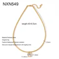 Stainless steel gold snake chain necklace with single round zirconia pendant, minimalist style. - Round Bezel Pendant Necklace (NXN549)