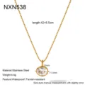 Minimalist stainless steel beaded chain necklace with round zircon pendant, 42+6.5cm length. - Geometric Necklace (NXN538)