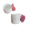 Keramik Kaffeetasse mit rosa Strass Herz Henkel und gepraegtem love Text Detail fuer Buero - 201-300ml / Rosa