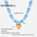 Chunky colorful acrylic beaded necklace with gold heart pendant stainless steel jewelry piece - NXN444BLU / Blue